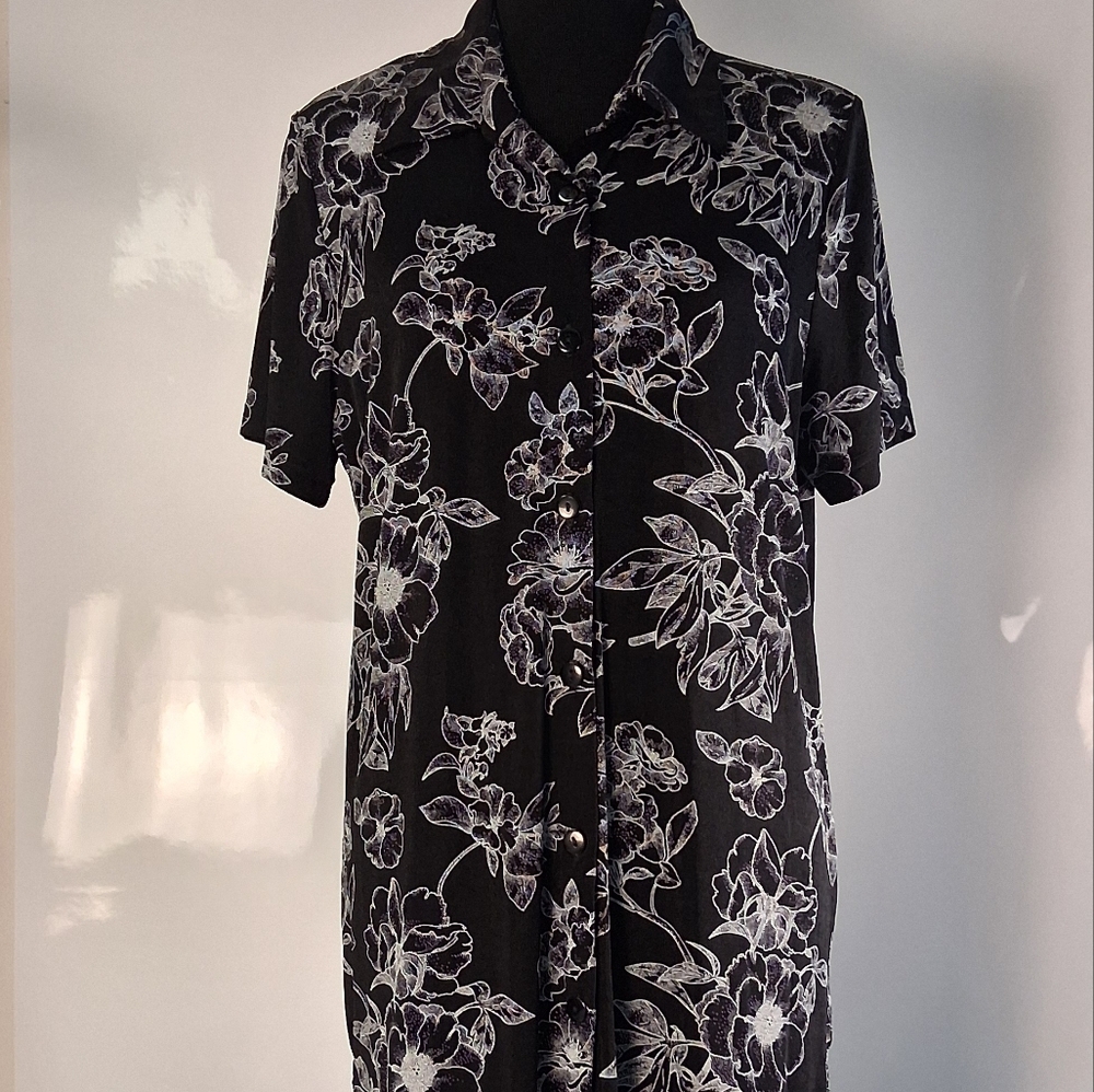 Monterey Bay Black Dress with White Floral Design